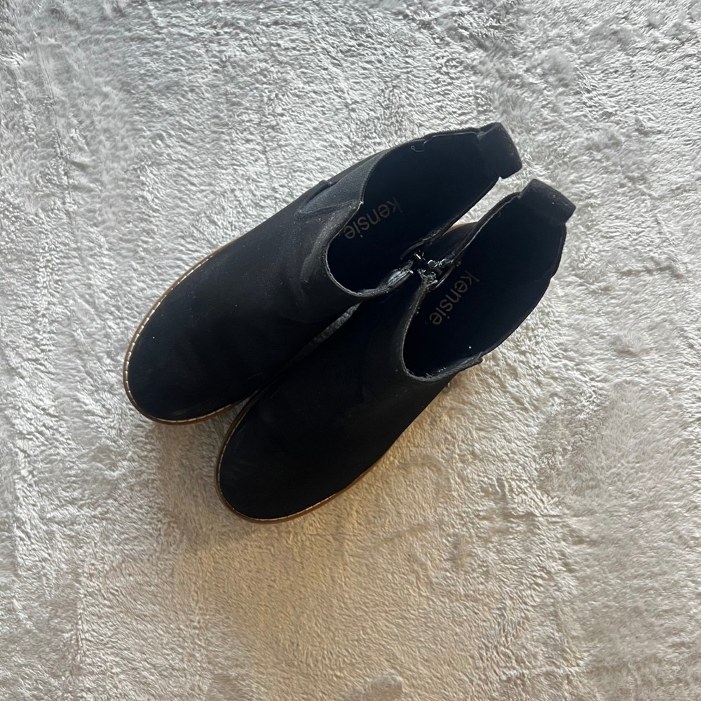 Kensie Kayla B Black Textile Ankle Boots Side Zip Lug Sole Women's Size 7